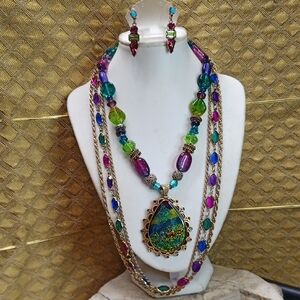 Bundle Of Vintage Colorful Beaded Necklace and Earring Set Chico's Necklace